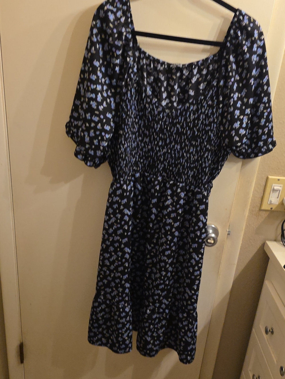 BloomChic Black Midi Dress with Light Blue Floral Print